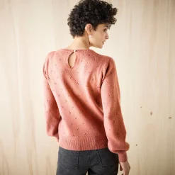 Trui met ronde hals, pointelletricot met mohairtouch