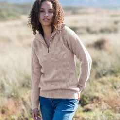 Trui met truckerskraag in ribtricot