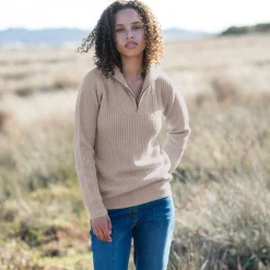 Trui met truckerskraag in ribtricot