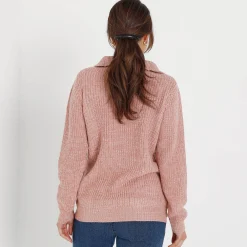 Trui met truckerskraag in ribtricot