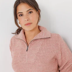 Trui met truckerskraag in ribtricot