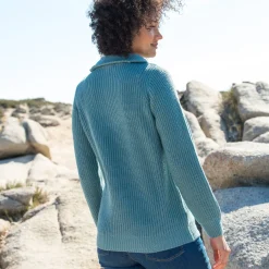 Trui met truckerskraag in ribtricot