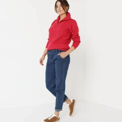 Trui met truckerskraag in ribtricot