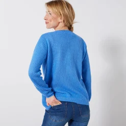 Trui met Tunesische hals, patenttricot met zachte touch