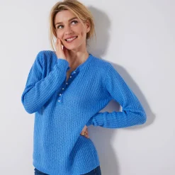Trui met Tunesische hals, patenttricot met zachte touch