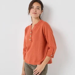 Trui met Tunesische hals en 3/4-mouwen, fantasietricot