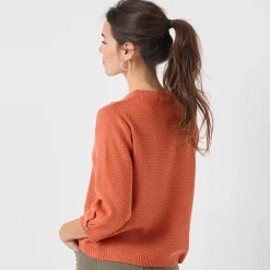 Trui met Tunesische hals en 3/4-mouwen, fantasietricot