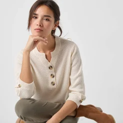 Trui met Tunesische hals en 3/4-mouwen, fantasietricot