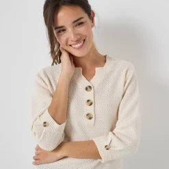 Trui met Tunesische hals en 3/4-mouwen, fantasietricot