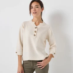 Trui met Tunesische hals en 3/4-mouwen, fantasietricot