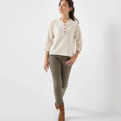 Trui met Tunesische hals en 3/4-mouwen, fantasietricot