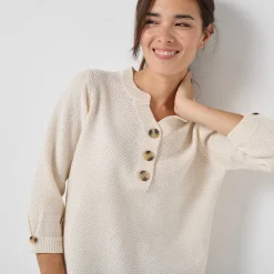 Trui met Tunesische hals en 3/4-mouwen, fantasietricot