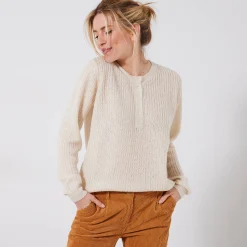 Trui met Tunesische hals, patenttricot met zachte touch