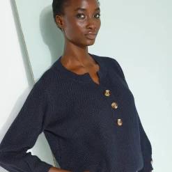 Trui met Tunesische hals en 3/4-mouwen, fantasietricot