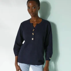 Trui met Tunesische hals en 3/4-mouwen, fantasietricot