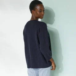 Trui met Tunesische hals en 3/4-mouwen, fantasietricot