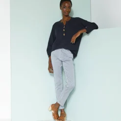 Trui met Tunesische hals en 3/4-mouwen, fantasietricot