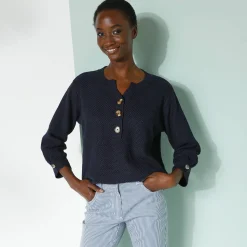 Trui met Tunesische hals en 3/4-mouwen, fantasietricot