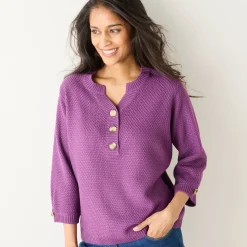 Trui met Tunesische hals en 3/4-mouwen, fantasietricot