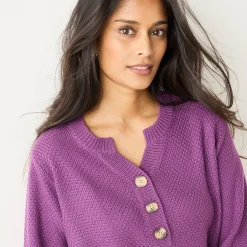 Trui met Tunesische hals en 3/4-mouwen, fantasietricot