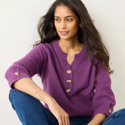 Trui met Tunesische hals en 3/4-mouwen, fantasietricot