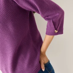 Trui met Tunesische hals en 3/4-mouwen, fantasietricot