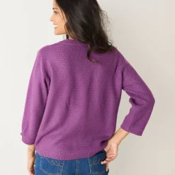 Trui met Tunesische hals en 3/4-mouwen, fantasietricot