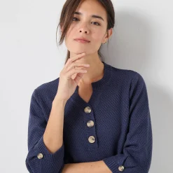 Trui met Tunesische hals en 3/4-mouwen, fantasietricot