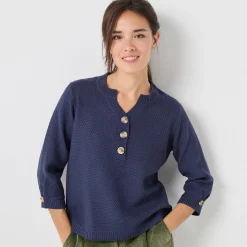Trui met Tunesische hals en 3/4-mouwen, fantasietricot