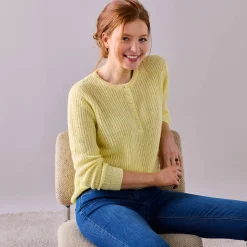 Trui met Tunesische hals, patenttricot met zachte touch
