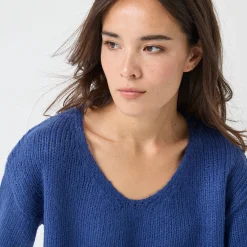 Trui met V-hals en loose volume, mohairtouch
