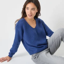 Trui met V-hals en loose volume, mohairtouch