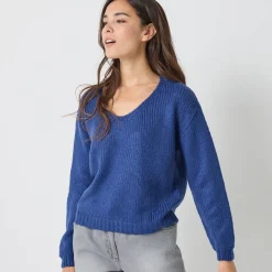 Trui met V-hals en loose volume, mohairtouch