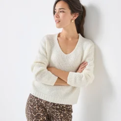 Trui met V-hals en loose volume, mohairtouch