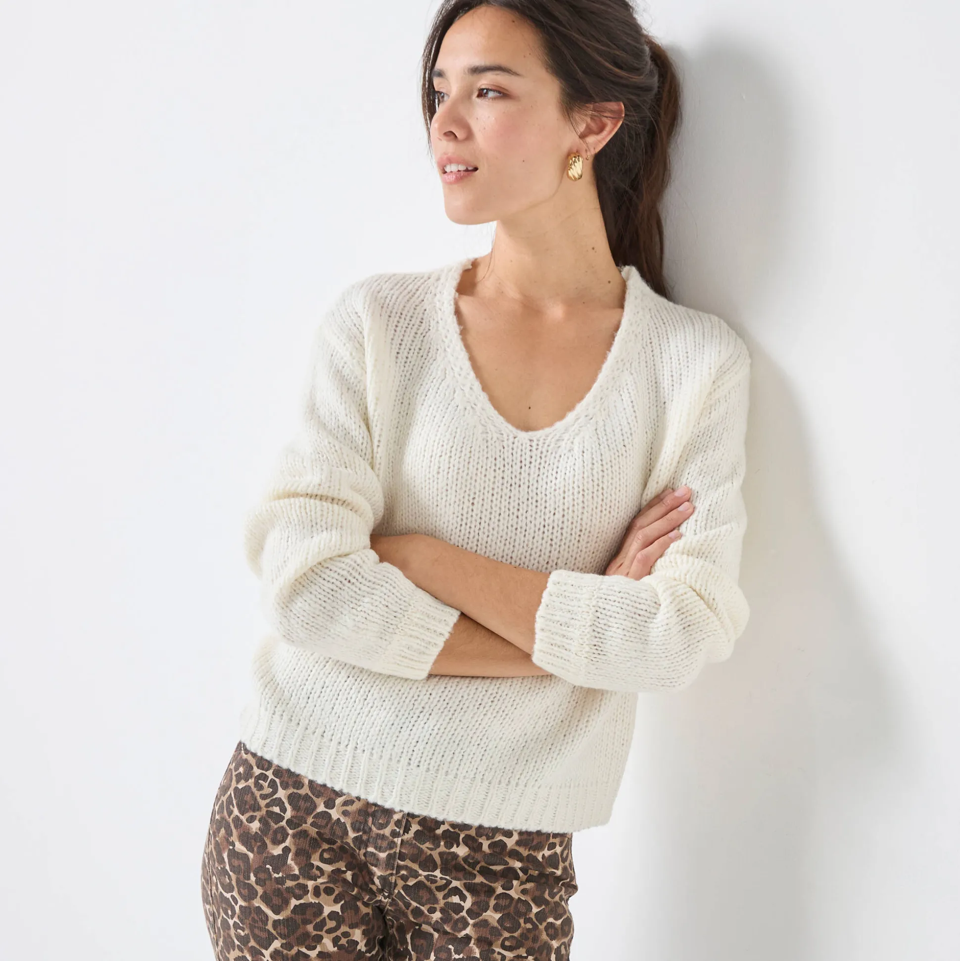 Trui met V-hals en loose volume, mohairtouch