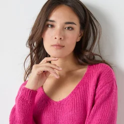 Trui met V-hals en loose volume, mohairtouch