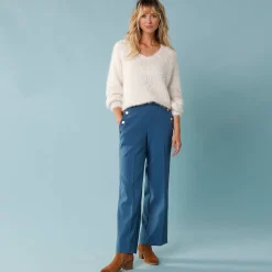 Trui met V-hals, 'loose' volume, in fantasie pareltricot