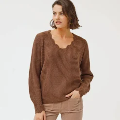 Trui met V-hals, patenttricot