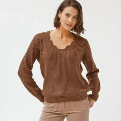 Trui met V-hals, patenttricot