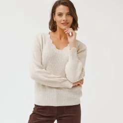 Trui met V-hals, patenttricot