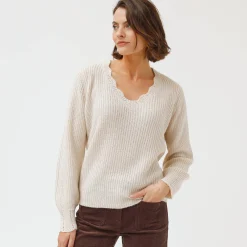 Trui met V-hals, patenttricot