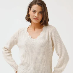Trui met V-hals, patenttricot
