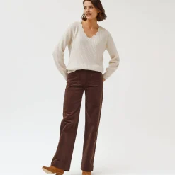 Trui met V-hals, patenttricot