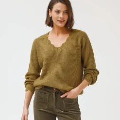 Trui met V-hals, patenttricot