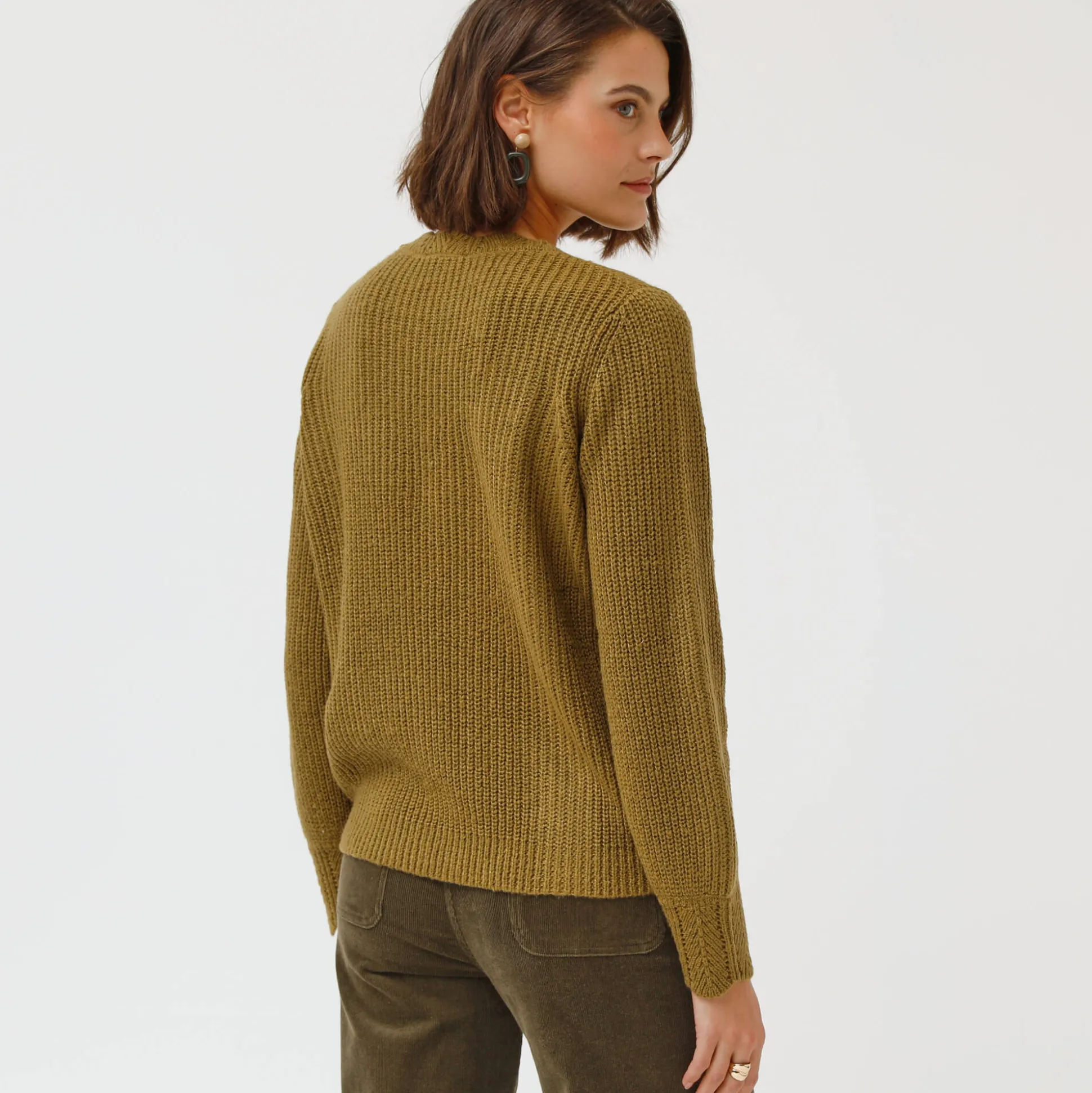 Trui met V-hals, patenttricot