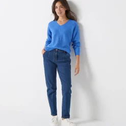 Trui met V-hals, patenttricot met zachte touch