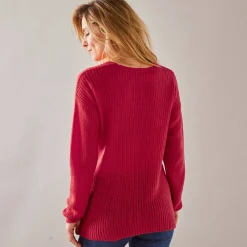 Trui met V-hals, patenttricot met zachte touch