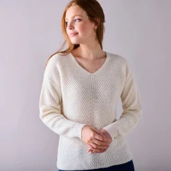 Trui met V-hals, patenttricot met zachte touch
