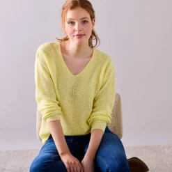 Trui met V-hals, patenttricot met zachte touch