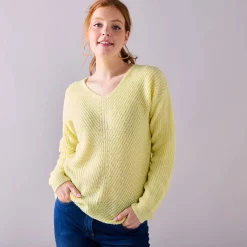 Trui met V-hals, patenttricot met zachte touch